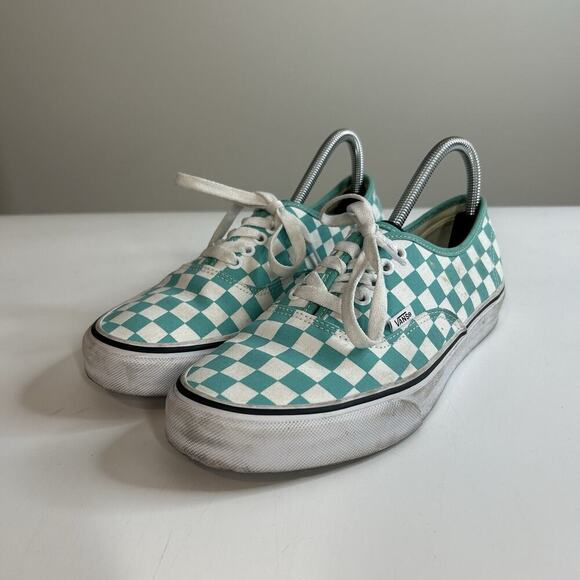 Vans Old Skool Lace Up Turquoise Checkered Sneakers Shoes Men's 7 Women's 9 - Picture 1 of 11